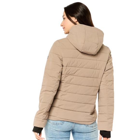 Michael Michael Kors Womens Down Puffer Jacket Coat Large Taupe Hooded Packable - Picture 2 of 13